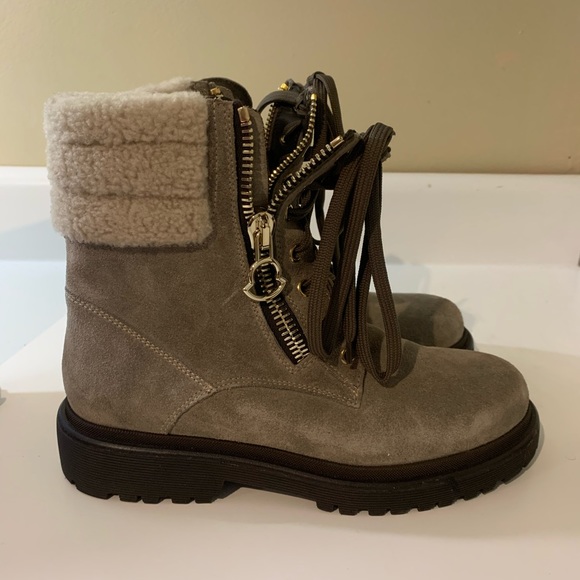 Moncler Shoes - Moncler “New Viviane” Fur Trim Suede Boot